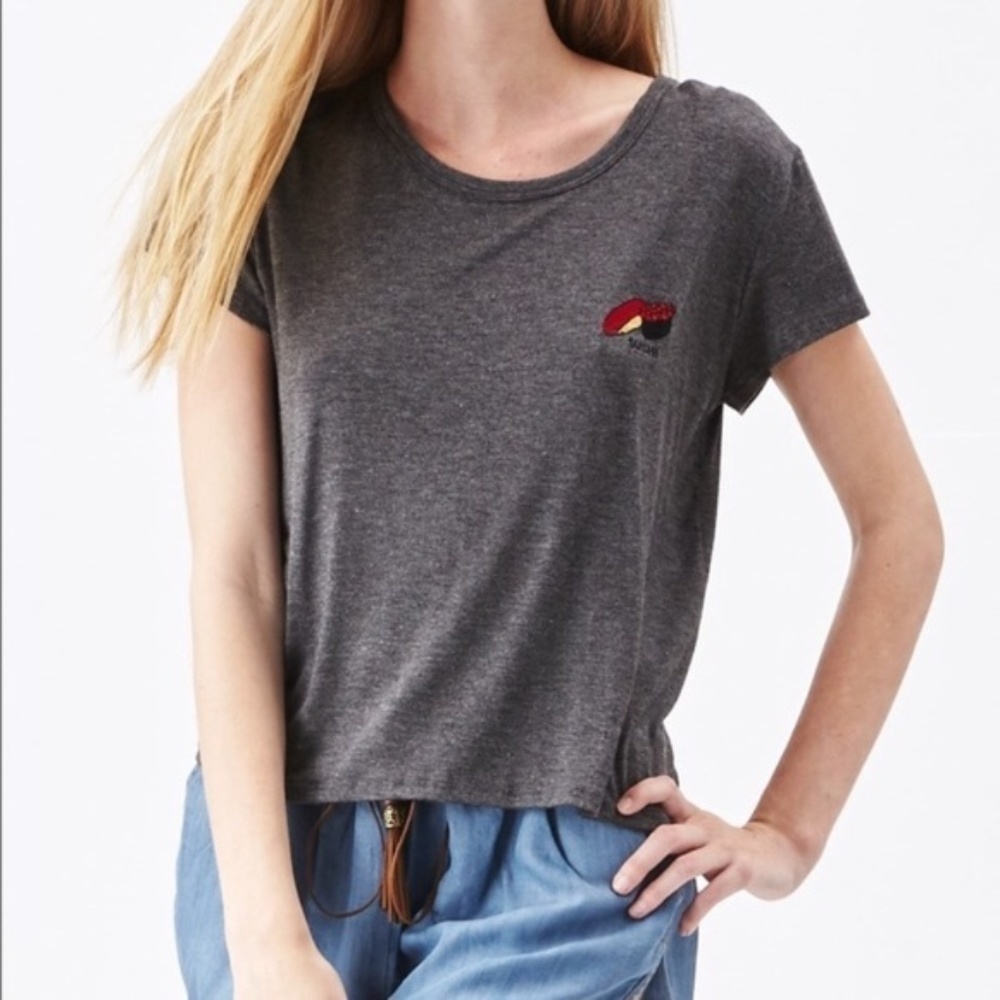 Sadie & Sage Sushi Patch Tee Heather Gray Soft Stretchy Top